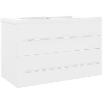 Mueble con lavabo de madera de ingeniería blanco, aglomerado blanco, robusto y estable, ideal para cuarto de baño, incluye fregadero y armario