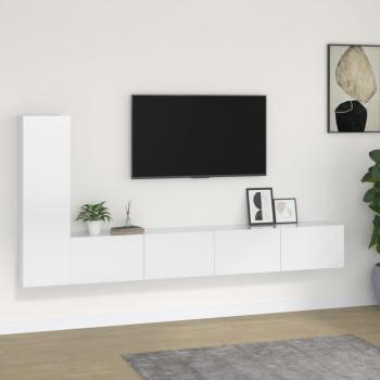 Set de muebles para TV 3 piezas madera contrachapada blanco brillo 100 x 30 x 30 cm