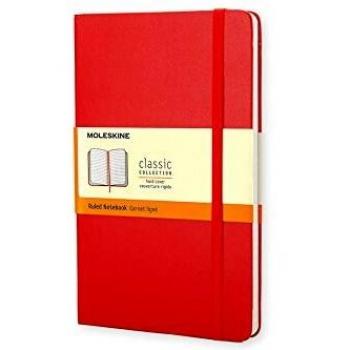 Moleskine Classic Ruled Paper Notebook, Hard Cover and Elastic Closure Journal, Color Scarlet Red, Size Pocket 9 x 14 cm, 192 Pages