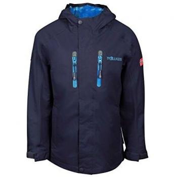 Trollkids Chaqueta Impermeable Sognefjord para niños, Color Azul Marino/Azul Claro Talla 3 años
