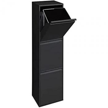 Cubo de Basura y Reciclaje ARREGUI Basic de Acero Negro con 3 Compartimentos (3x17L - 51L)