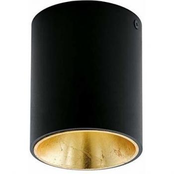 Lámpara de Techo LED Polasso Cilíndrica en Negro y Oro, 10 cm, Metal, Luz Cálida