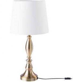 Lámpara de mesa Beliani blanca y crema con diseño vintage, base de metal dorado y pantalla de poliéster