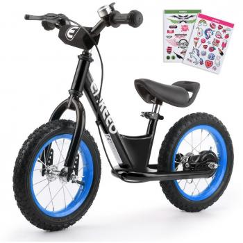 ENKEEO - 12'' Bicicleta sin Pedales, Bicicleta de Equilibrio, Entrenamiento Transicional en Bicicleta para lo Niños, Asiento Ajustable y Manillares Tapizados para Niños Pequeños de menos de 45'' 110 cm de altura, Negro