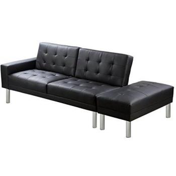 vidaXL Sofá Cama de Cuero Artificial Negro Sala de Estar Descanso Dormitorio