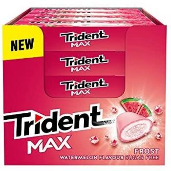 Trident Max Frost Watermelon - Chicles sin Azúcar con Sabor a Sandía - Paquete de 16 Envases de 20 g