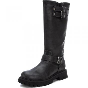 Botas Altas Mujer REFRESH 172324 Negro con Hebillas Decorativas, Cremallera Lateral y Suela Antideslizante - Estilo Casual para Invierno, Talla 38