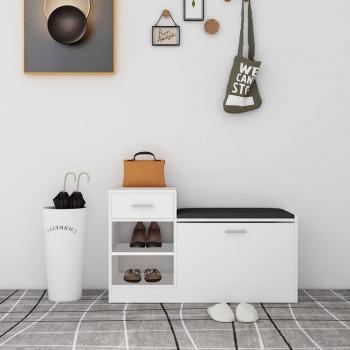Banco Zapatero de Madera Contrachapada 94,5x31x57 cm en Color Blanco, Gris y Negro