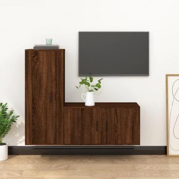 Set de muebles para TV 2 piezas marrón madera roble multicapa