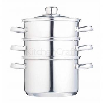 Vaporera de 3 Niveles KitchenCraft, Apta para Inducción, Acero Inoxidable, 18 cm (7)