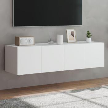 Muebles de pared para TV con luces LED, 2 piezas, color blanco, dimensiones 60x35x31 cm