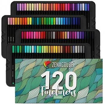 Zenacolor 120 Rotuladores Punta Fina - Boligrafos Punta Fina 0.4mm - Material escolar Perfecto para Caligrafía, Lettering, Colorear, Mandalas, Cómics, Manga