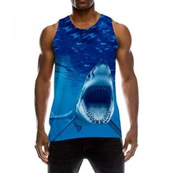 TUONROAD Camisetas de Tirantes para Hombres Tiburón Divertida 3D Impreso Chaleco Tops Casual Multicolor Ligero Camisetas sin Mangas Deportivas Secado Rápido para Running Fitness Ejercicio Azul - M