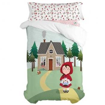 Juego de funda nórdica HappyFriday Mr Fox Red Riding Hood Multicolor Cama de 80 2 Piezas 100% Algodón Calidad de 150