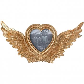Clayre & Eef 2F0226 marco de fotos marco de fotos con forma de corazón alas de oro de coloures aproximadamente 33 x 18 cm de imagen de 10 x 10 cm del cuello