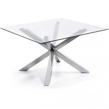 Laforma - Mesa 149x149 inoxidable cristal transp. c07