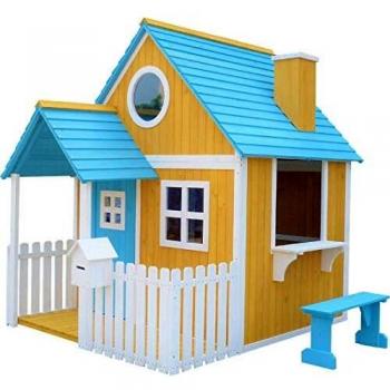 MASGAMES | Casita de Madera Olden | Madera tratada para Exterior | con Banco y buzón | homologada para Uso doméstico |