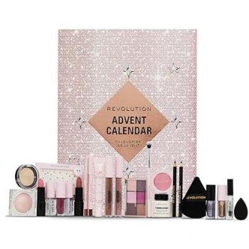 Calendario de Adviento Makeup Revolution 2024 con 24 productos, incluye brillo de labios, máscaras labiales, pinceles y gel para cejas, vegano y libre de crueldad