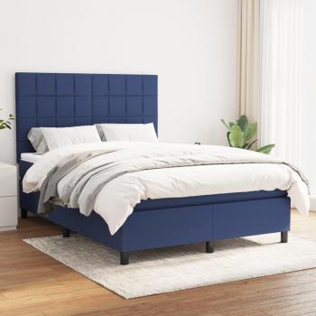 Cama Box Spring con Colchón Viscoelástico y Tela Azul 140x200 cm
