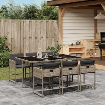 7 Piece Grey Poly Rattan Garden Dining Set with Cushions