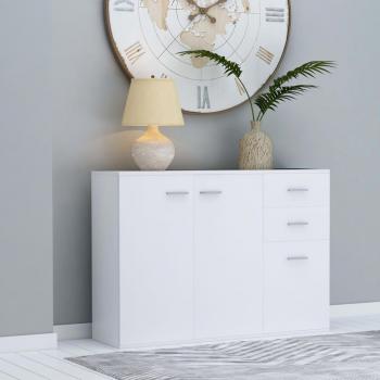 Aparador de madera contrachapada 105x30x75 cm blanco, mueble de almacenaje de salón con armarios y puertas, cajón de madera, buffet moderno, armario auxiliar y armario de almacenamiento