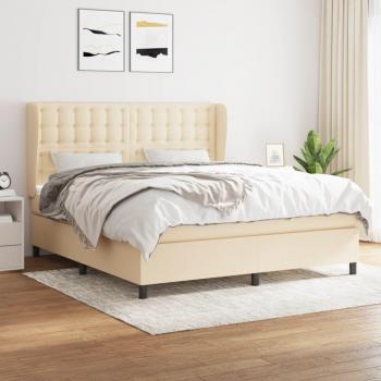 Cama box spring suave con colchón de tela color crema 180x200 cm
