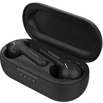 Nokia Auriculares inalámbricos BH-205 Lite Earbuds 36 Horas de reproducción, compatibles con Bluetooth, Bajos mejorados, Ajuste cómodo, Carcasa de Carga inalámbrica compacta, Color Negro