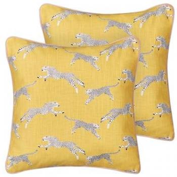 Conjunto de 2 cojines de algodón amarillo con motivo de guepardo 45 x 45 cm