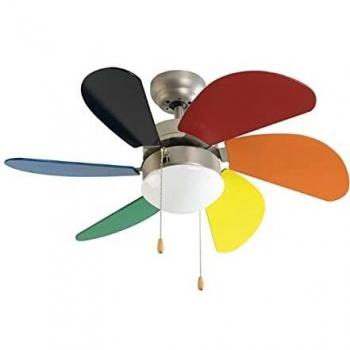 Ventilador de Techo FM VT-90 Junior, 75cm, 6 Aspas, con Luz Multicolor, 50W
