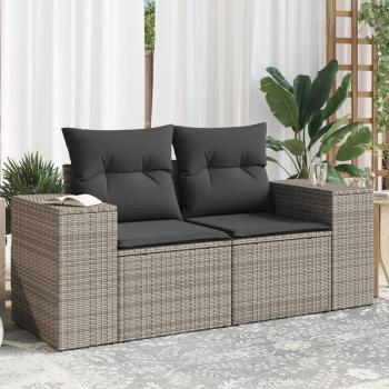 Sofá de jardín con cojines de 2 plazas en Polyrattan gris