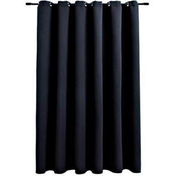 vidaXL Cortina opaca con anillas de metal negro 290x245 cm
