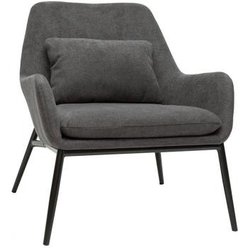 Sillón moderno Maxine con tejido efecto aterciopelado gris oscuro y estructura de metal negro