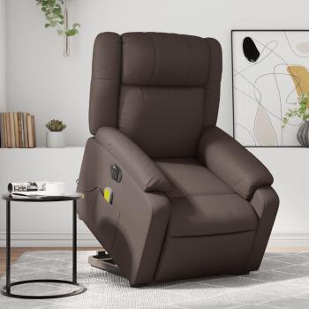 Sillón de masaje elevable eléctrico de cuero sintético en color negro, crema y marrón - Sillón cómodo para dormitorio, silla relax y sofá
