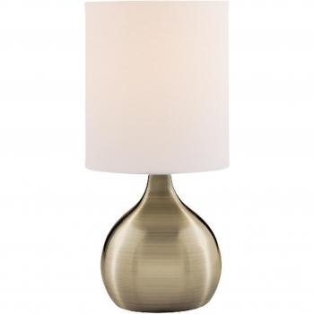 Lámpara de mesa táctil de 29 cm en latón antiguo con pantalla blanca, E14