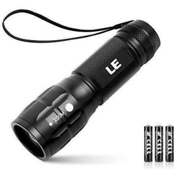 LE Linterna LED de Mano 3 Modos Luz Alta Potencia Linternas Antorcha Zoomble Flashlight LED Impermeable para Ciclismo Camping Montañismo, Incluida 3 AAA Pilas