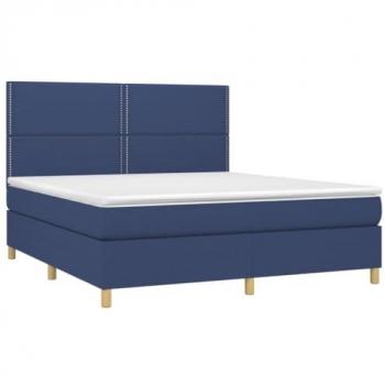 Cama Box Spring con colchón y luces LED, tela azul, 180x200 cm