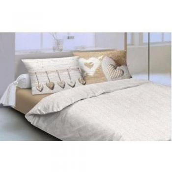 'Oferta: funda nórdica de muy suave franela con almohada - cama de matrimonio Treccia Cupido corazones grandes corazón beige pardo - Made in Italy - Saco dos plazas flanellate calentador il Tuo Invierno