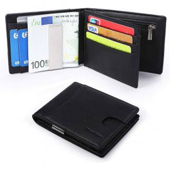 Vemingo Cartera Hombre con Clip para Dinero Portamonedas con Bloqueo de RFID para Tarjeta de Crédito Carné de Identidad Cartera Monedero de Cuero PU Bolsillo Frontal, Negro