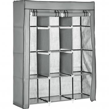 Armario de Tela Homcom Plegable Portátil con 8 Estantes y 2 Barras de Colgar 125x43x162,5 cm Gris