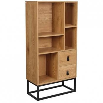 Mueble Biblioteca CMP IBERICA - Librería con Cajones y Compartimentos, Estantería estilo industrial 2 cajones 5 baldas a 120 cm marrón, LIBRERÍA C/CAJONES ABBOT
