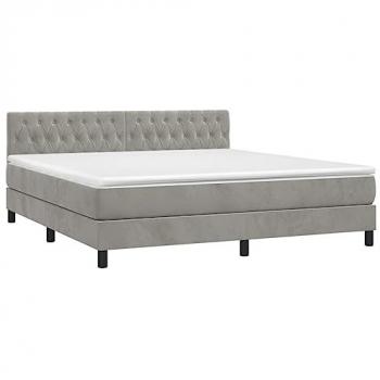 Cama box spring colchón y LED terciopelo gris claro 160x200 cm