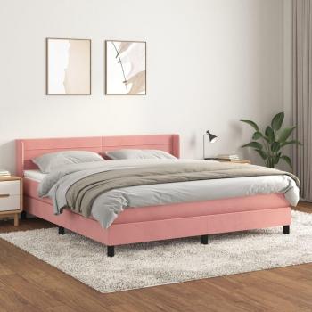 Cama box spring con colchón de muelles en terciopelo rosa 180x200 cm