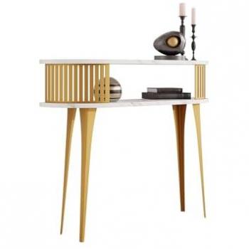 Consola Sordore 112, Dorado + Mármol Blanco, 86x100x25cm