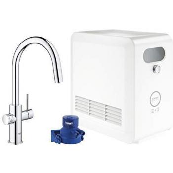 GROHE Blue Professional C-Spout Kitchen Faucet with Pull-Out Spray Head in Chrome Finish Including Installation Kit