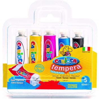 CARIOCA TEMPERAS X5 (BLANCO, AMARILLO, ROJO, AZUL, NEGRO) 12ML