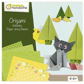 Avenue Mandarine CO176C - Une boite créative Origami initiation comprenant 200 feuilles origami 7x7 cm, 96 feuilles 15x15 cm, 60 feuilles 23x23, 2 planches de stickers et 10 modèles de pliage