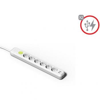 Base de enchufes 6 tomas TT con cable de 1,5 metros, interruptor y 2 puertos USB, color blanco, modelo 2636 de Famatel