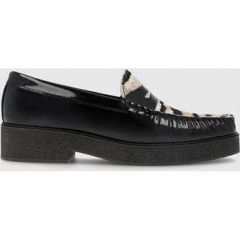 Mocasines de mujer Lodi combinados en charol de color negro y estampado animal