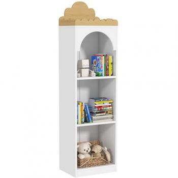AIYAPLAY Librería Infantil Estantería para Libros de 3 Niveles, Dimensiones: 40 x 30 x 139.5 cm, Material: MDF y madera de pino, Color: Blanco y Natural,