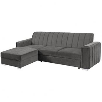 Sofá rinconero Columbus 166, gris, con función de descanso y caja de ropa de cama, 260x183x86cm
